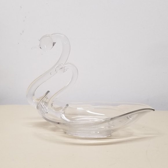 Duncan Miller Clear Blown Glass Swan Mother and Cygnet Dish Set - Picture 2 of 13